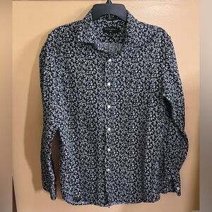 Banana Republic/men's long-sleeved shirt Sz M slim-fit navy blue botanical print